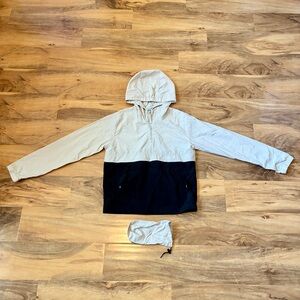 Kukume Youth Size 10-12 Black Tan Windbreaker Jacket Hooded Boys Coat 1/4 Zip